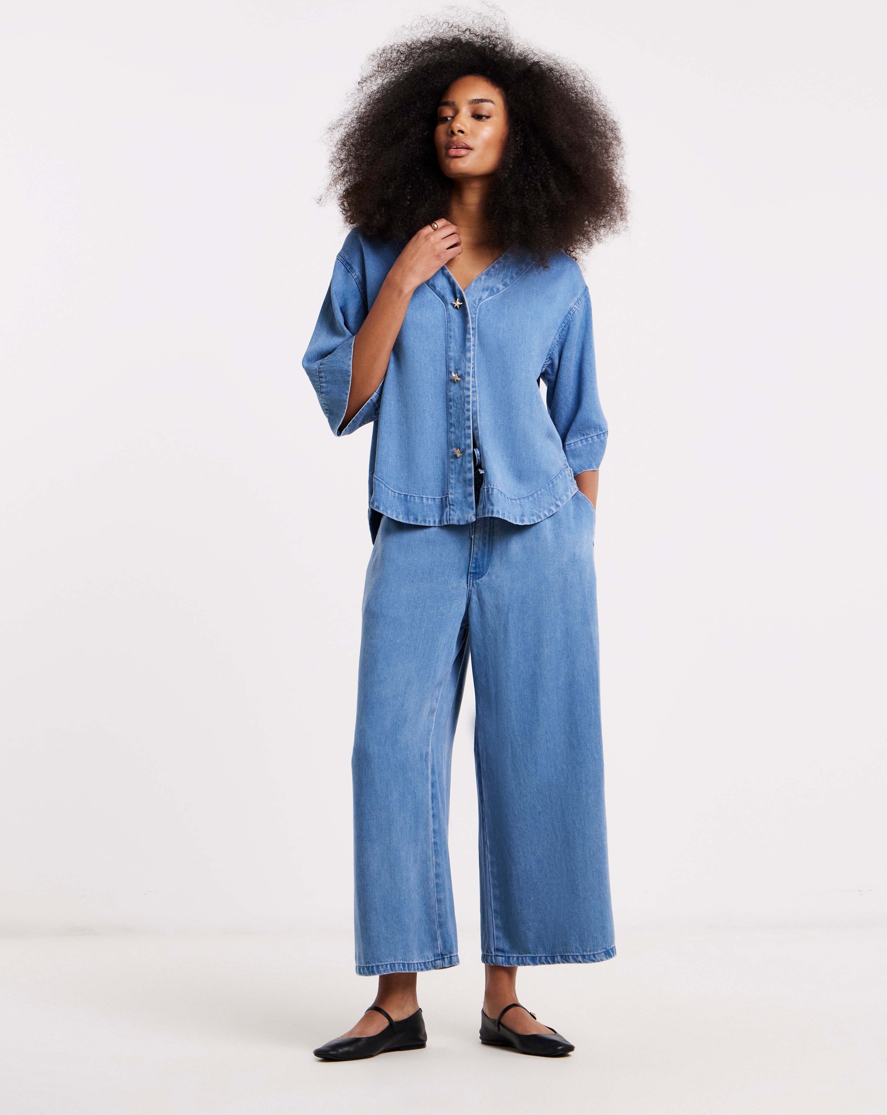 New In - Light Blue Tencel Tie Waist Culottes
