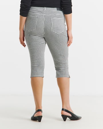 Gingham Printed Denim Capri Jeans