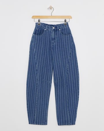Dark Blue Jacquard Stripe Denim Barrel Leg Jeans Co Ord