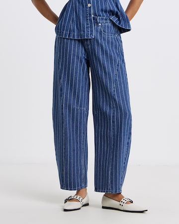 Dark Blue Jacquard Stripe Denim Barrel Leg Jeans Co Ord
