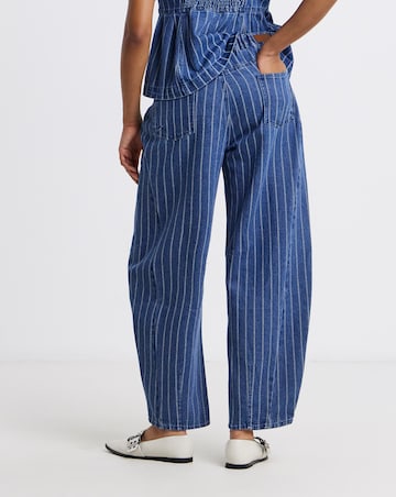 Dark Blue Jacquard Stripe Denim Barrel Leg Jeans Co Ord
