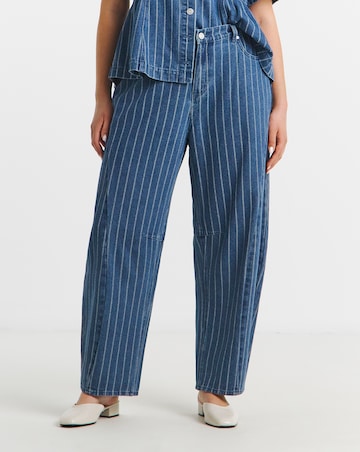 Dark Blue Jacquard Stripe Denim Barrel Leg Jeans Co Ord