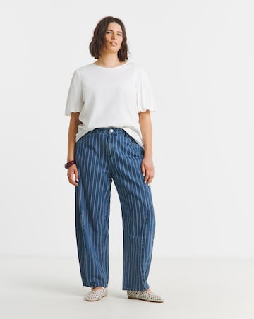 Dark Blue Jacquard Stripe Denim Barrel Leg Jeans Co Ord