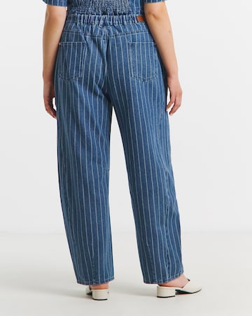 Dark Blue Jacquard Stripe Denim Barrel Leg Jeans Co Ord