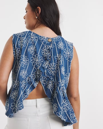 Floral Applique Denim Peplum Top