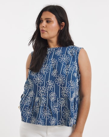 Floral Applique Denim Peplum Top