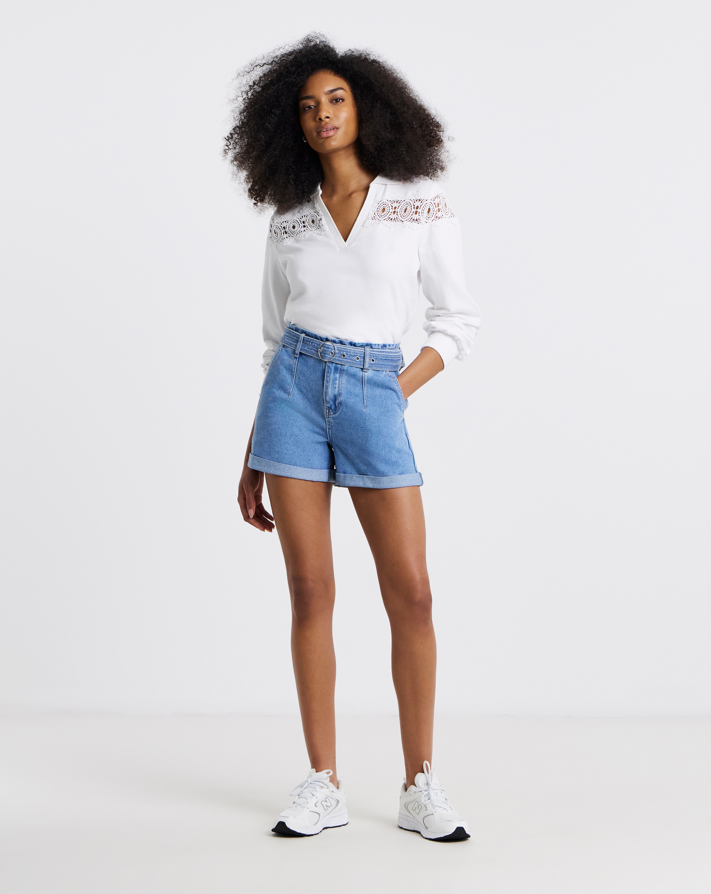 New In - Light Blue Belted Denim Shorts