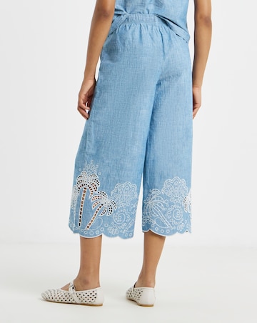 Light Wash Chambray Broderie Crop Jeans