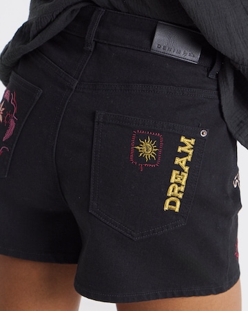 Black Sol Embroidered Denim Shorts