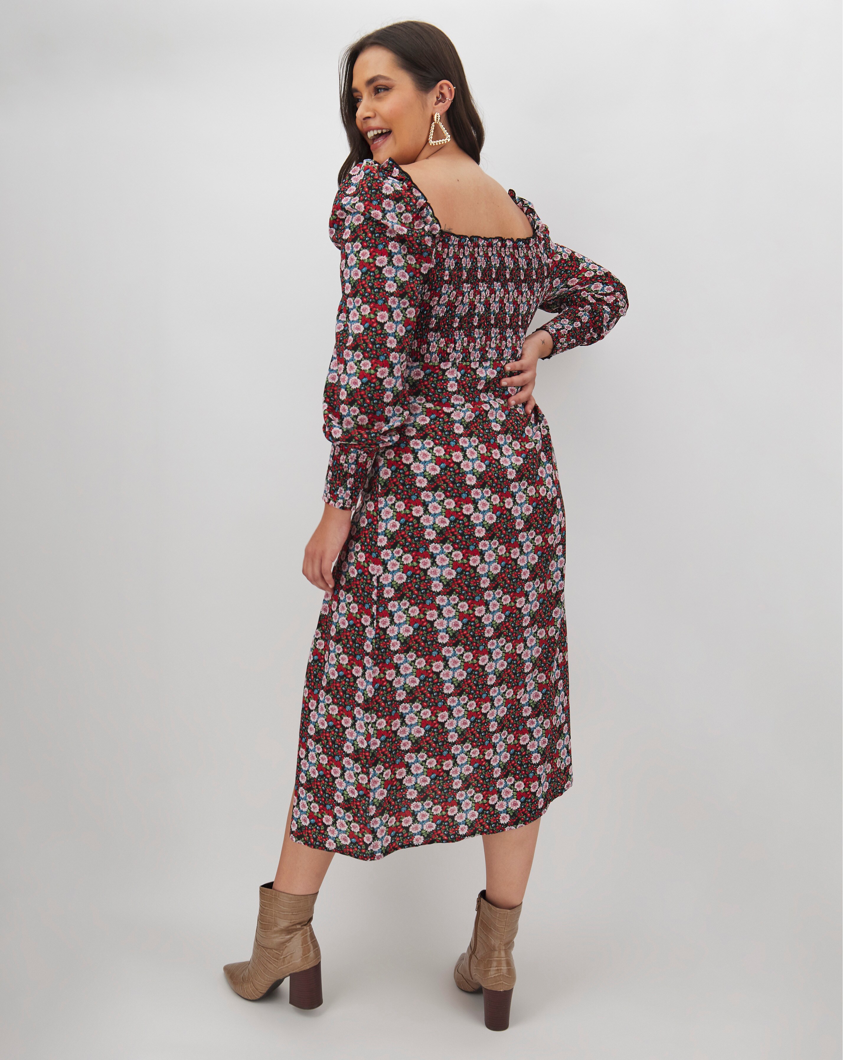 AX Paris Square Neck Ruched Top Midi Dress Simply Be