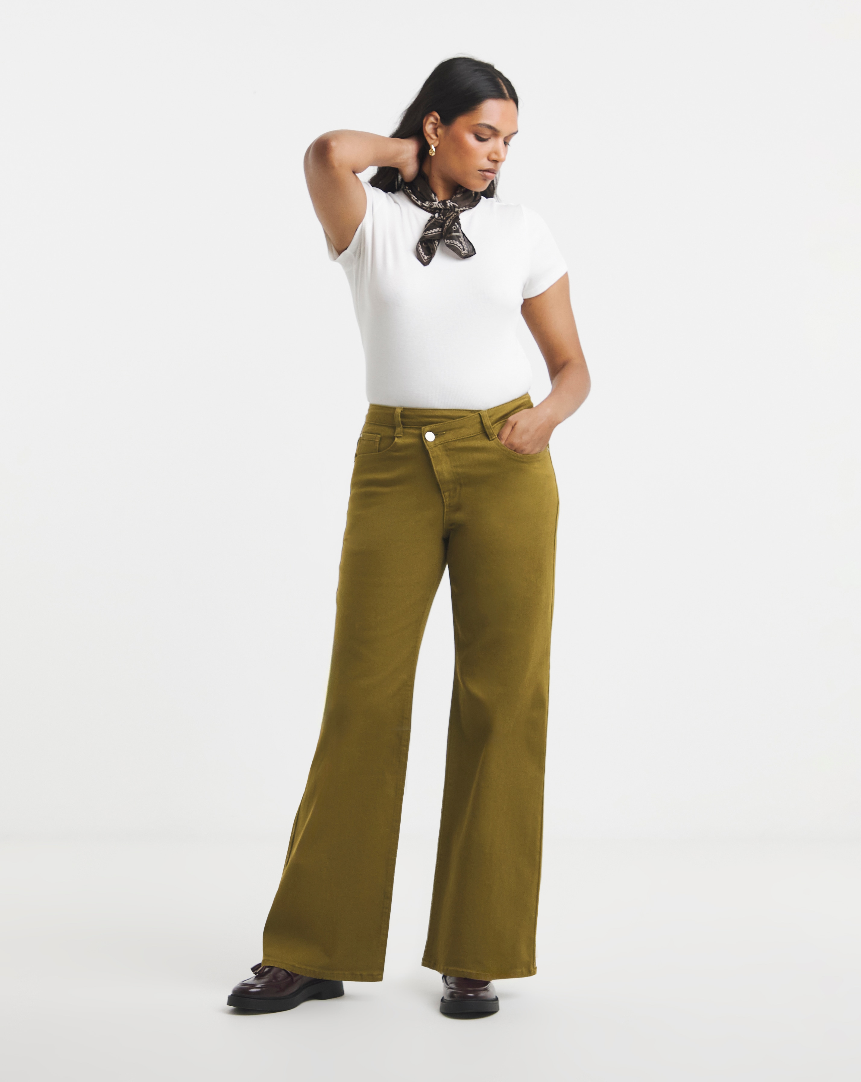 Olive Crossover Straight Leg Jeans