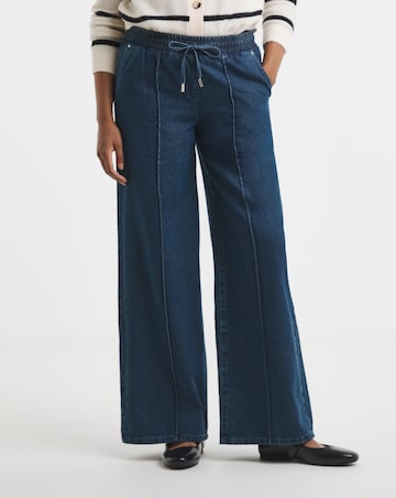 Mid Blue Pintuck Wide Leg Jogger Jean