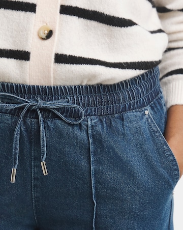 Mid Blue Pintuck Wide Leg Jogger Jean