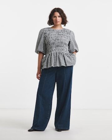 Mid Blue Pintuck Wide Leg Jogger Jean