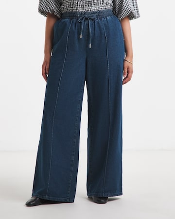 Mid Blue Pintuck Wide Leg Jogger Jean