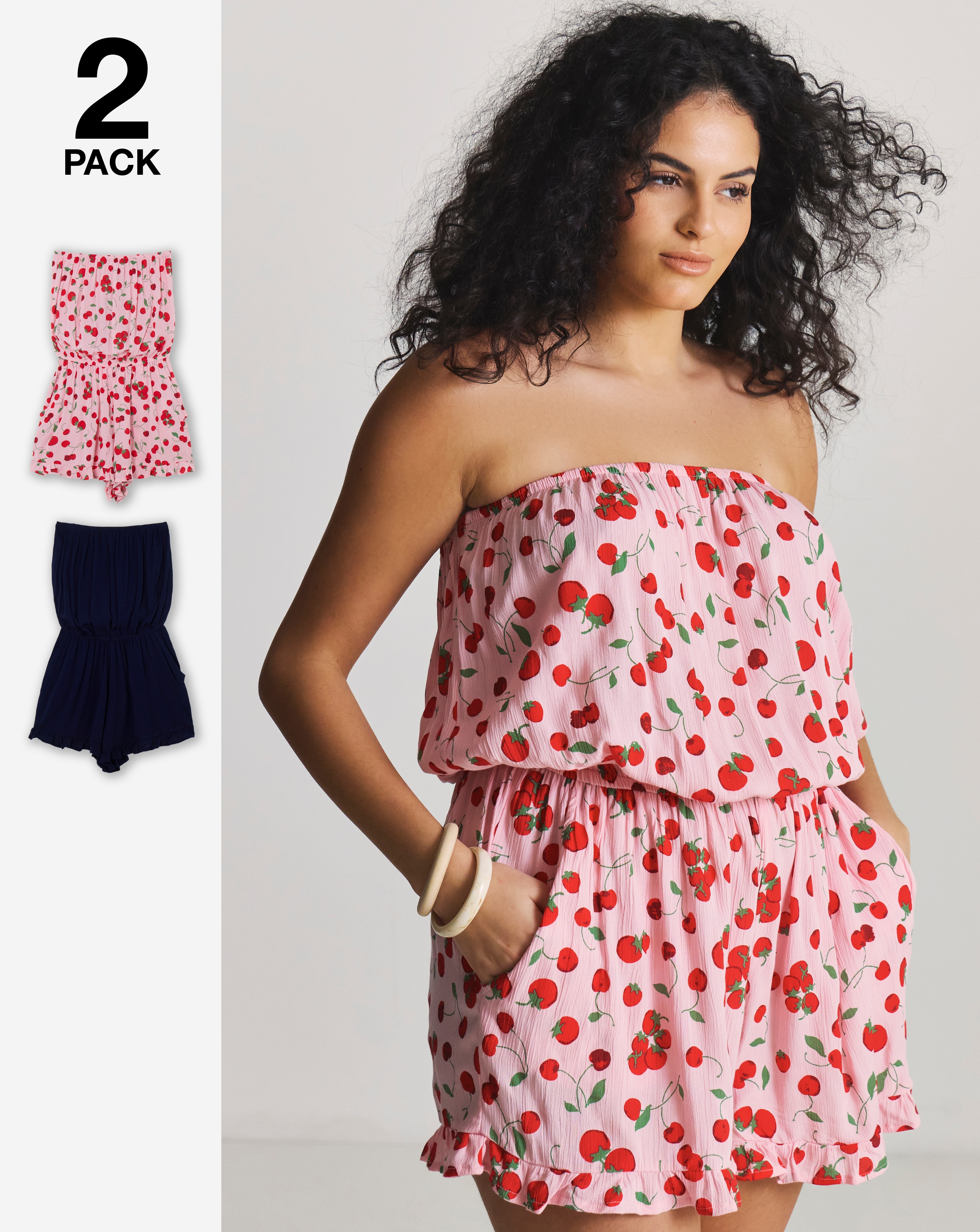 New In - Simply Be 2 Pack Cherry Print Playsuits