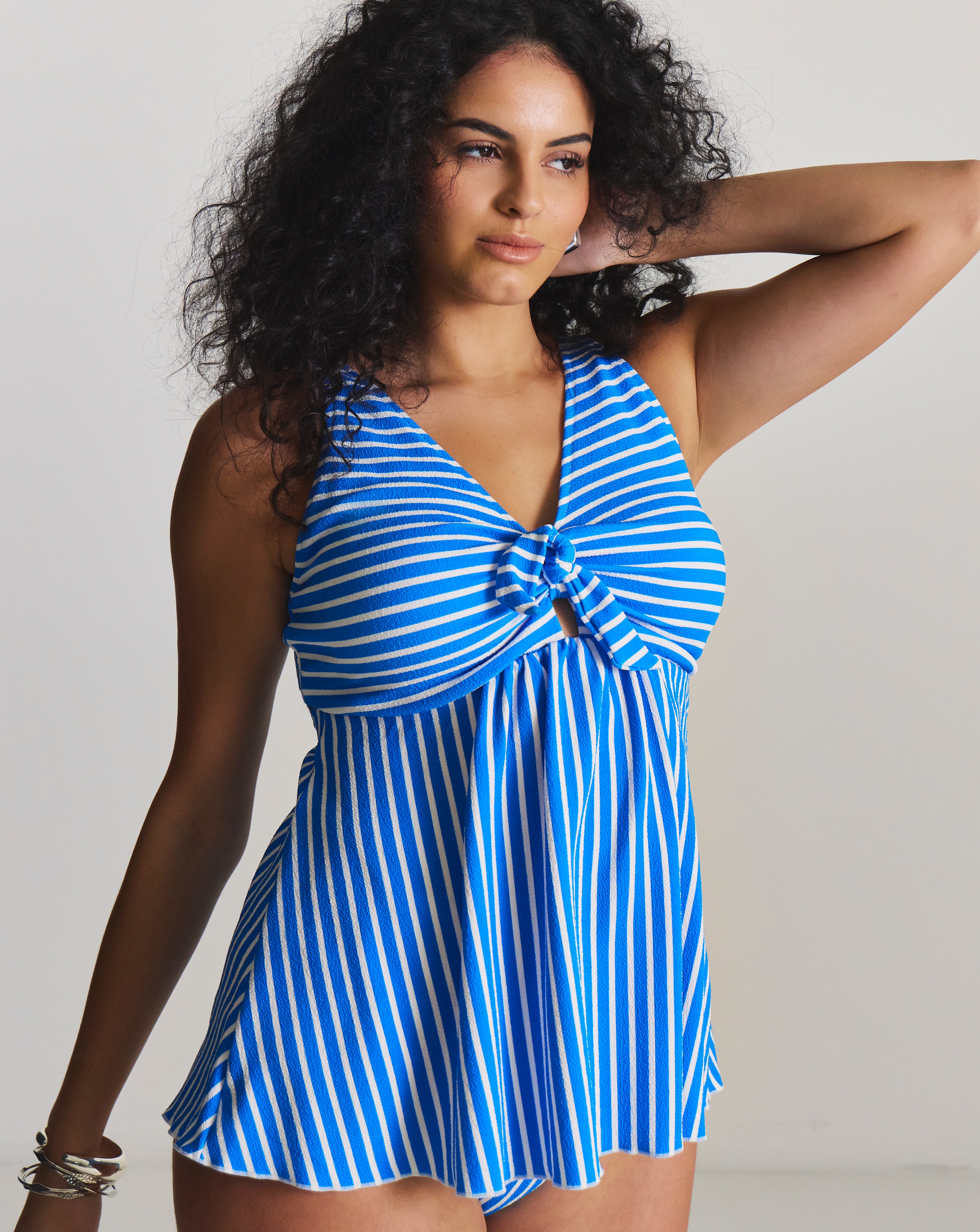 New In - Tie Front Stripe Tankini Top