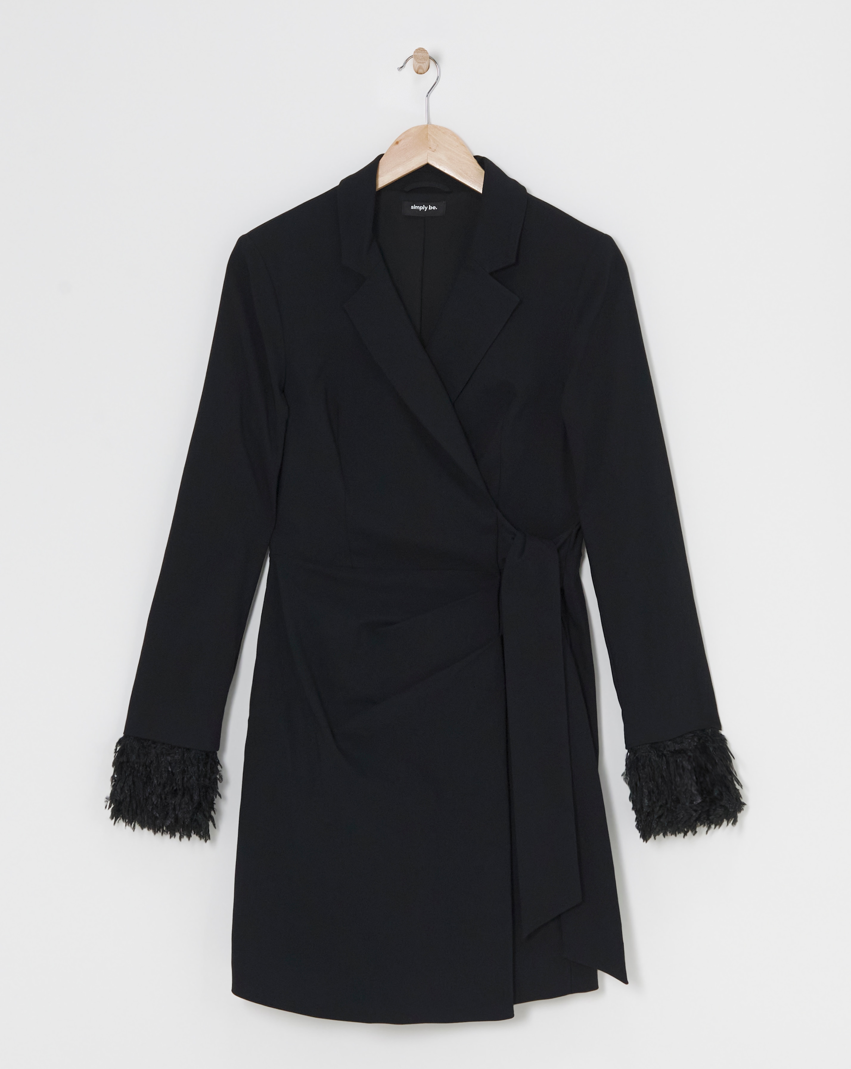 Simply Be - Women's Bengaline Blazer Dress With Feather Cuff - Size 10 - Black - 76% Viscose 20% Polyamide 4% Elastane