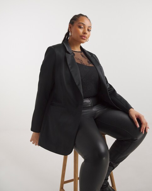 Heavy Satin Single Breasted Blazer - Black