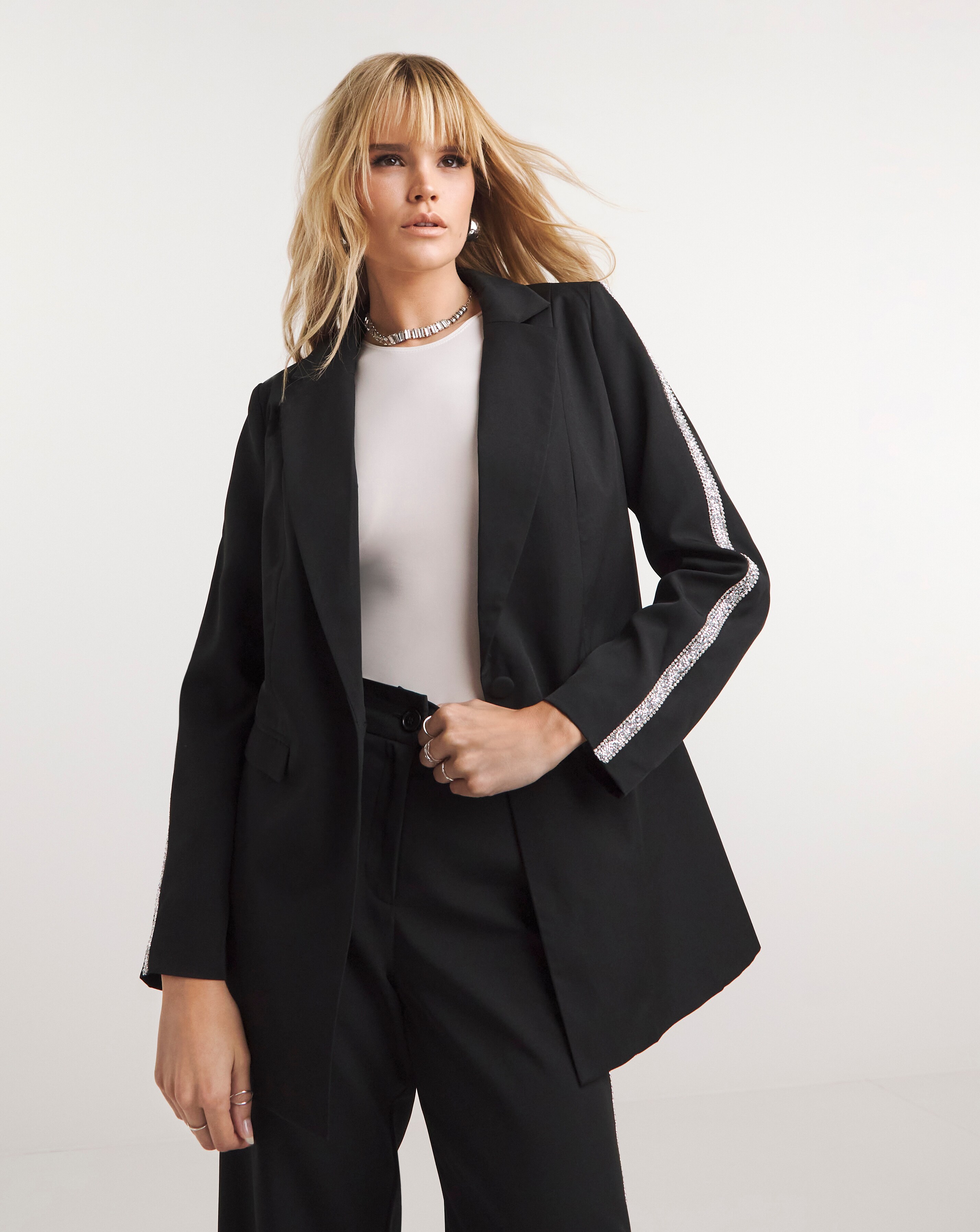 Diamonte Trim Single Breasted Blazer Simply Be