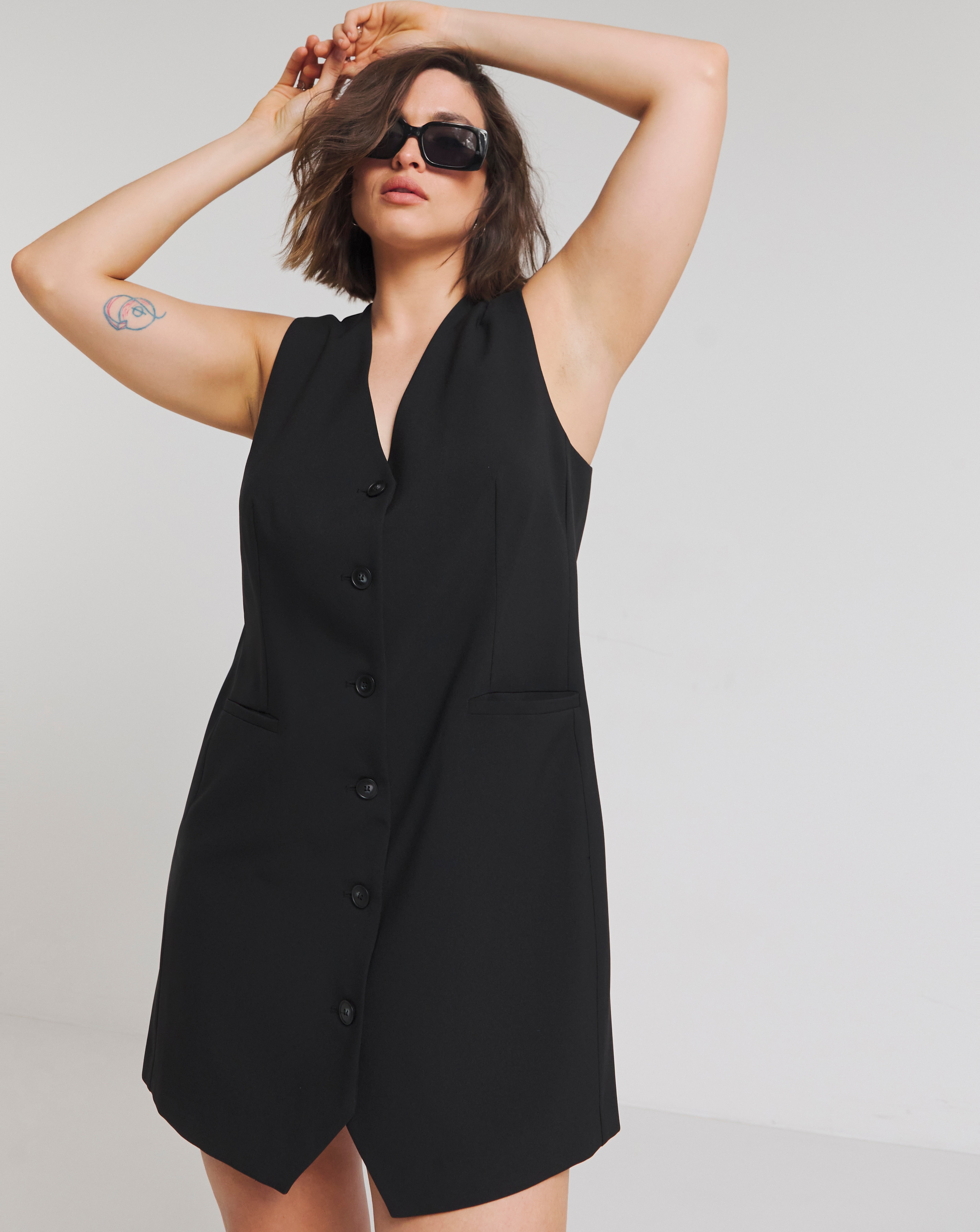 Simply Be - Women's Black Boxy Waistcoat Dress - Size 10 - Black