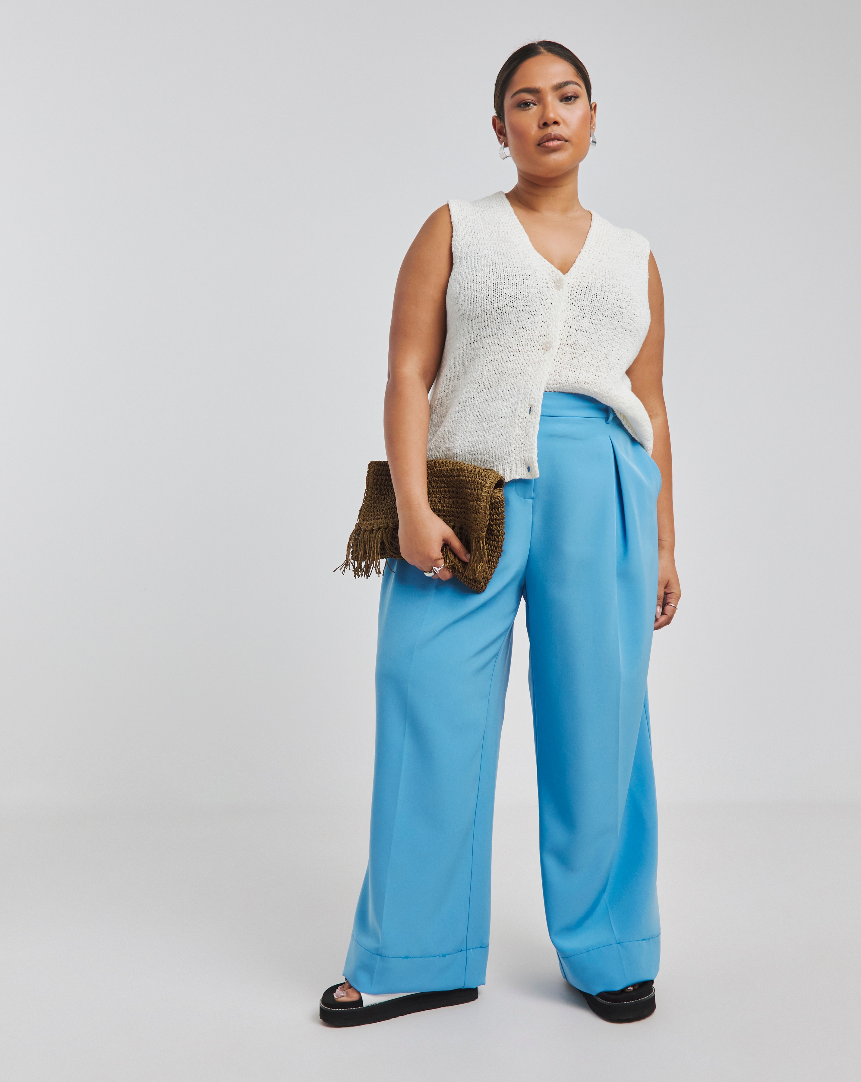 Simply Be Blue Wide Leg Tailored Trouser