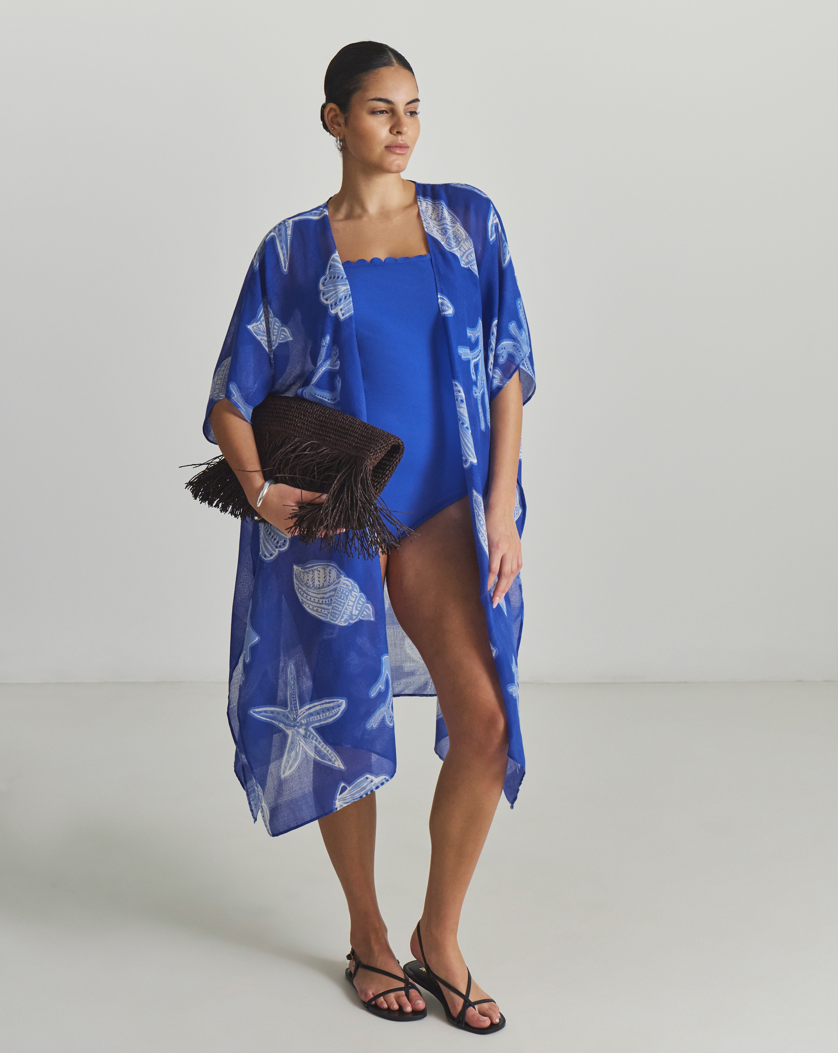New In - Tie Front Shell Print Mini Kaftan