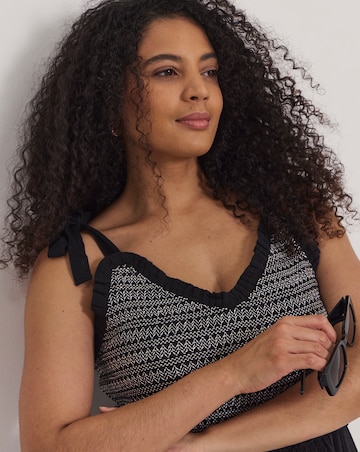 Beach to Beach Contrast Stitch Shirred Beach Dress