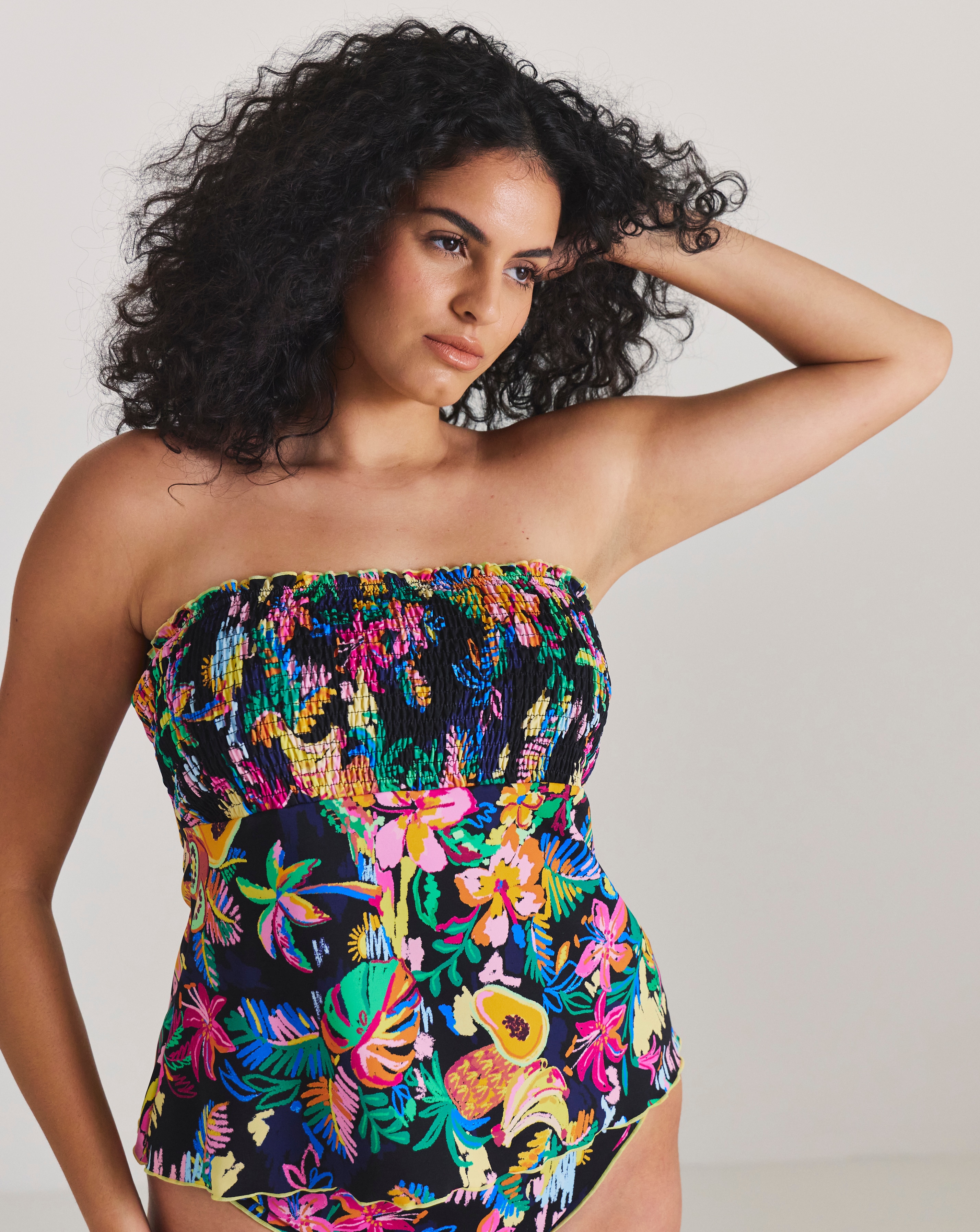 New In - Shirred Bandeau Tankini Top