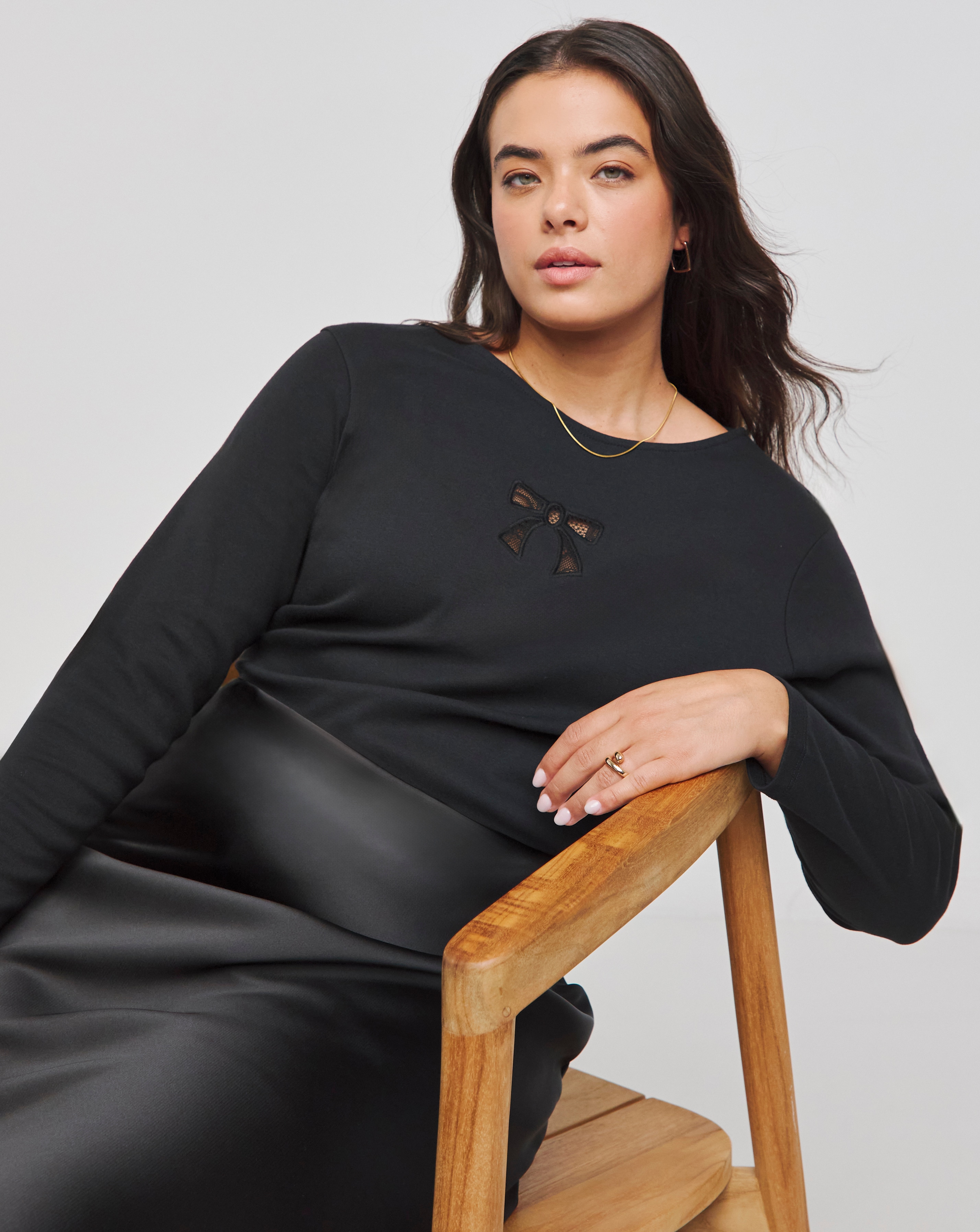 Lace Bow Cut Out Ribbed Top