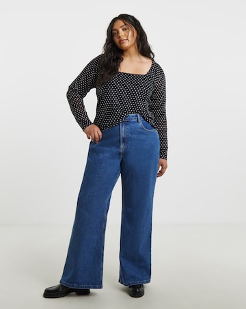 Black & White Ditsy Spot Print Square Neck Mesh Top