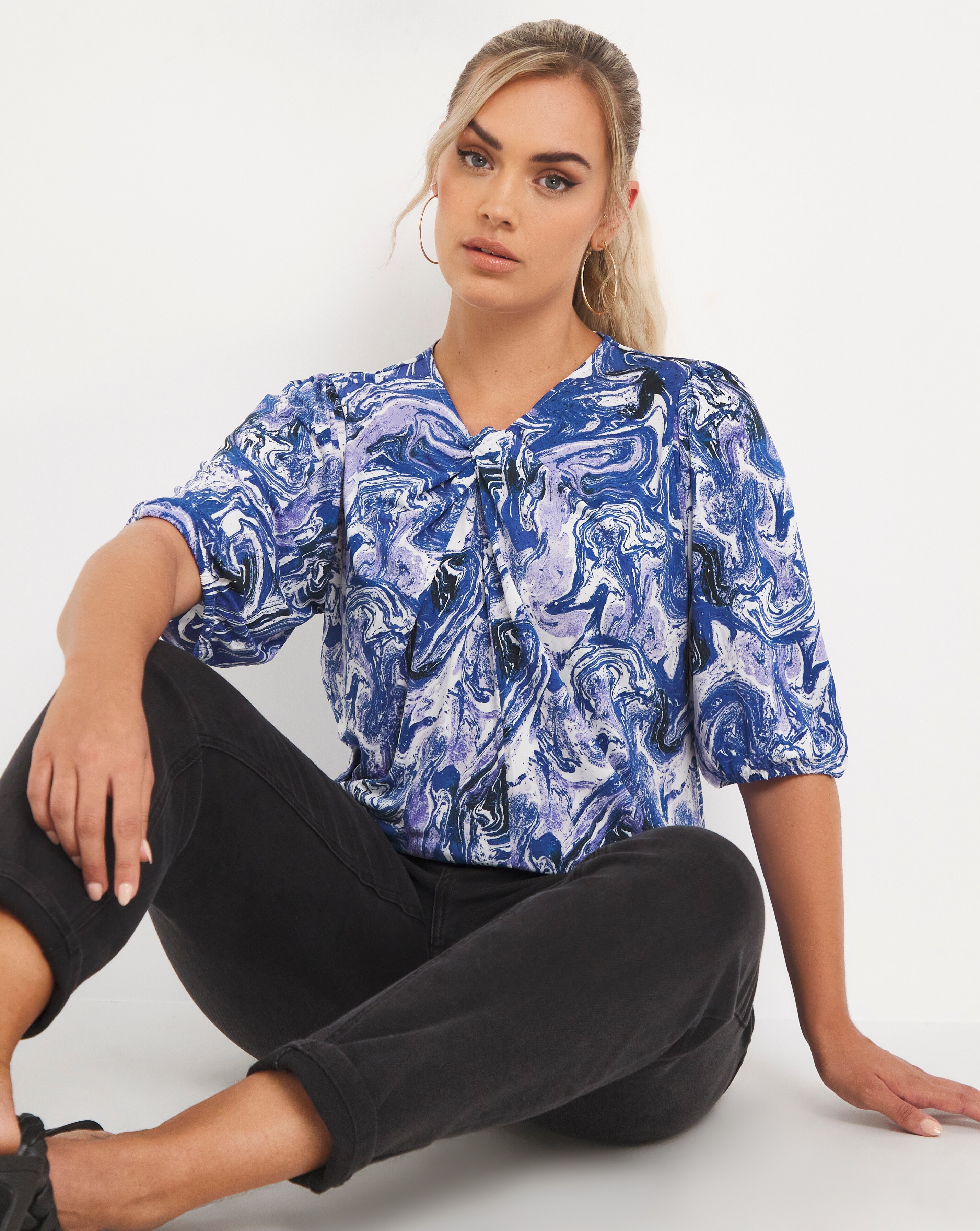 Marble Print Luxe Jersey Twist Detail Top Simply Be