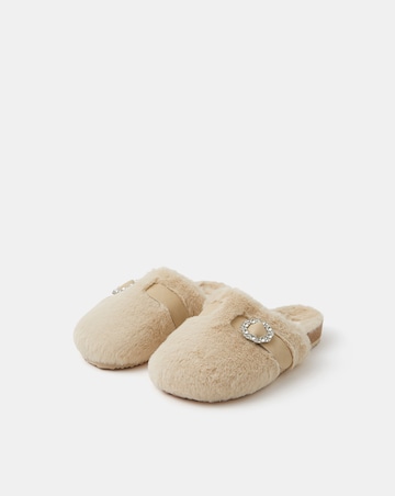 Accessorize Sparkle Buckle Faux Fur Slippers