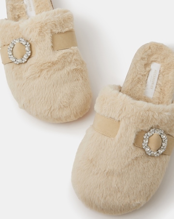 Accessorize Sparkle Buckle Faux Fur Slippers