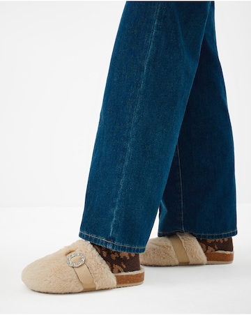 Accessorize Sparkle Buckle Faux Fur Slippers