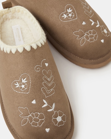 Accessorize Heart Embroidered Mule Slippers