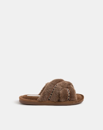 Accessorize Fluffy Braid Crossover Slippers