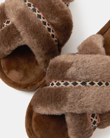 Accessorize Fluffy Braid Crossover Slippers
