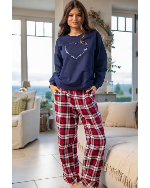 Pour Moi Pour Moi Logo Sweatshirt  Cosy Check Pyjama Set