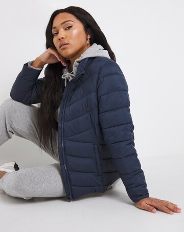 Navy Lightweight Short Puffer Jacket with Recycled Padding | Simply Be