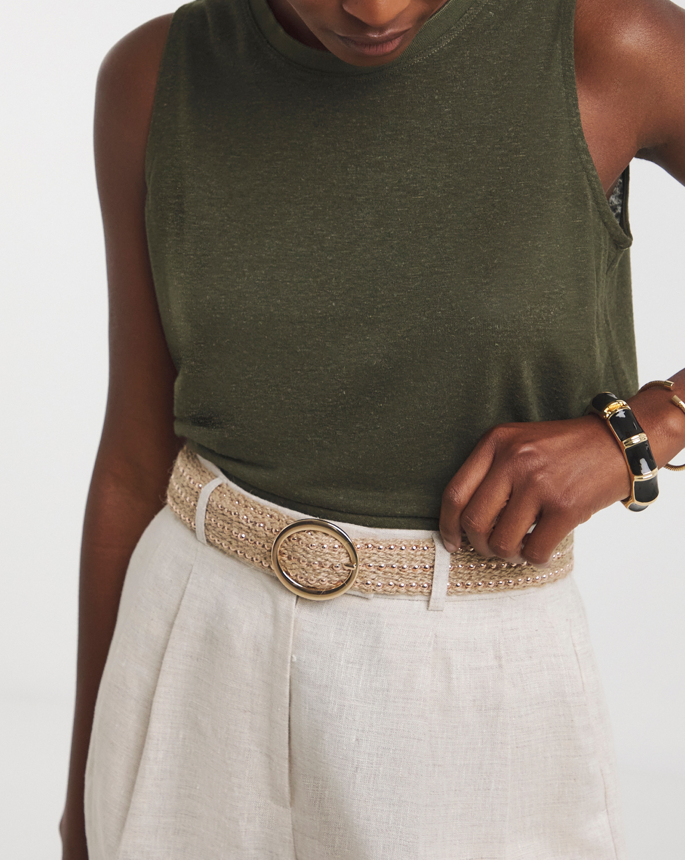 Studded Raffia Belt