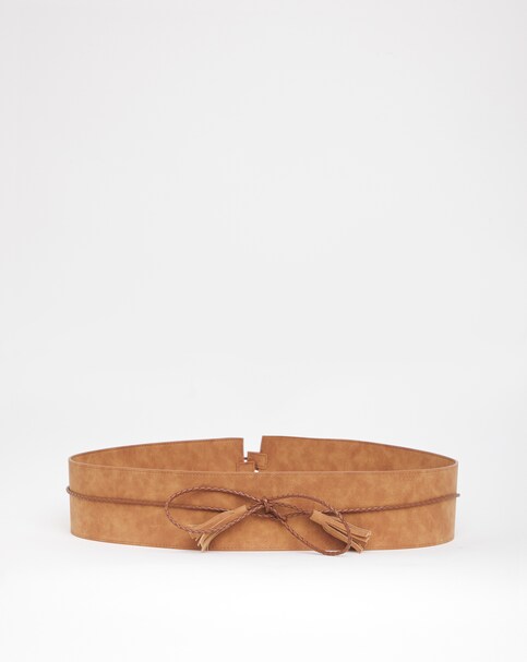 Tan Tassle Tie Waist Belt