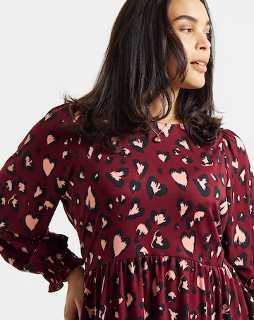 Simply Be Burgundy Heart Print Supersoft Skater Dress