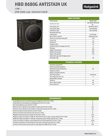 Hotpoint HBD 8680G ANTISTAIN UK 8+6kg- Dark Grey