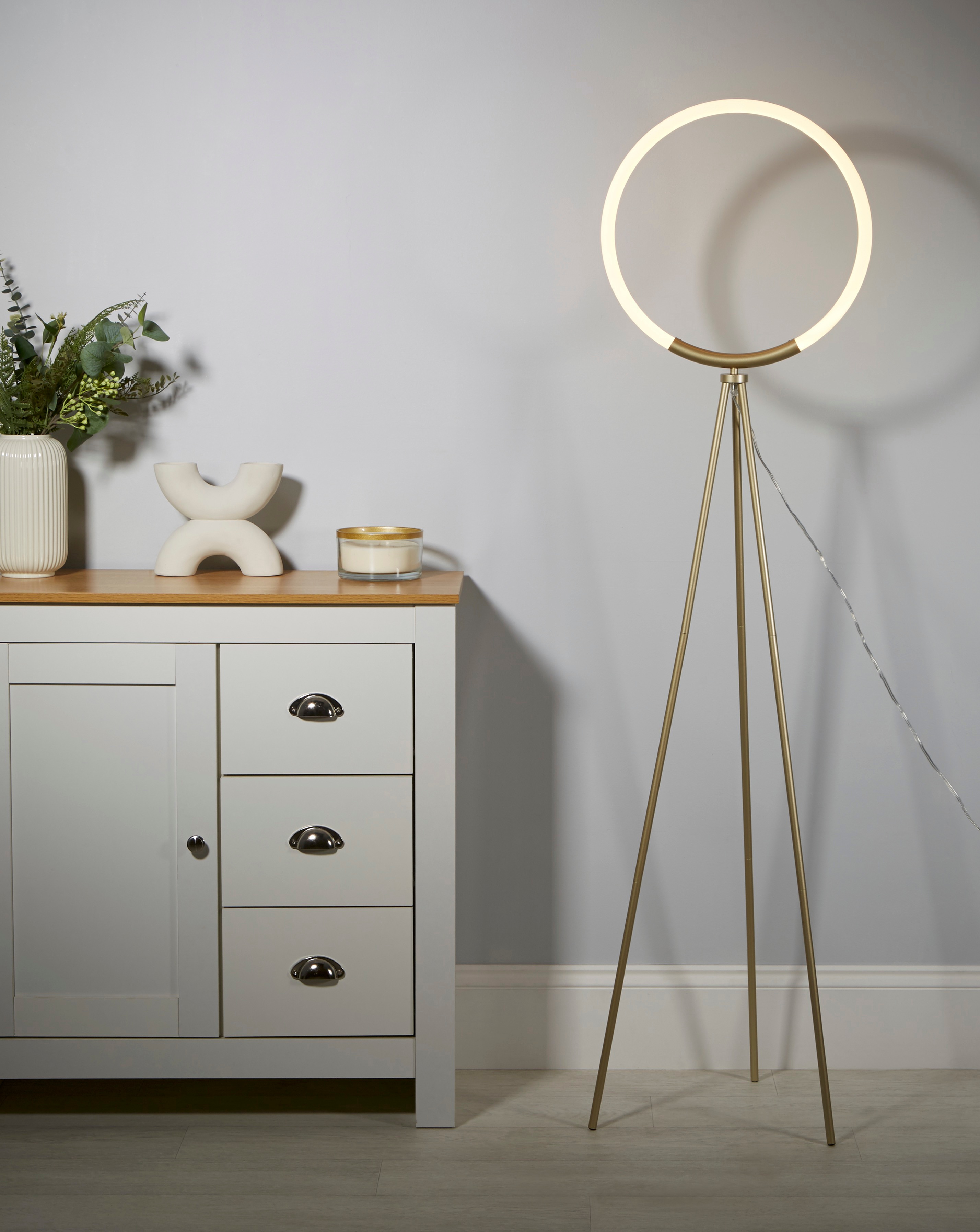 New In - Led Frosted Hoop Tripod Floor Lamp