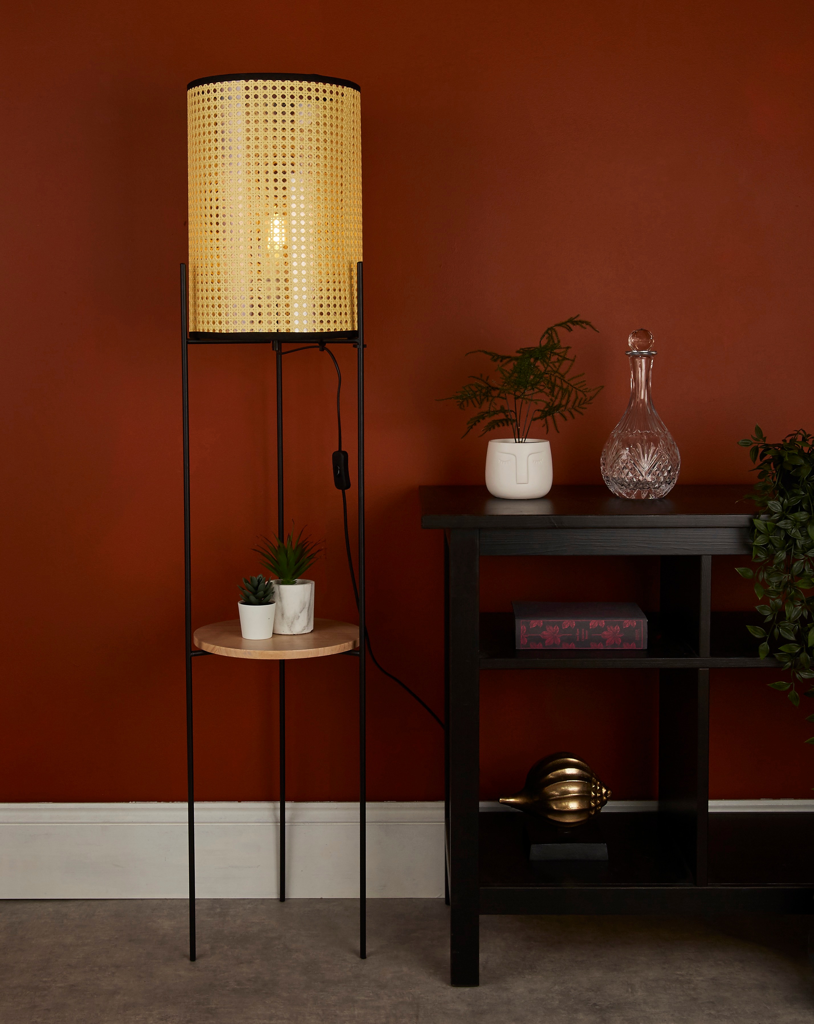 New In - Rattan Cane Space Saving Floor Lamp