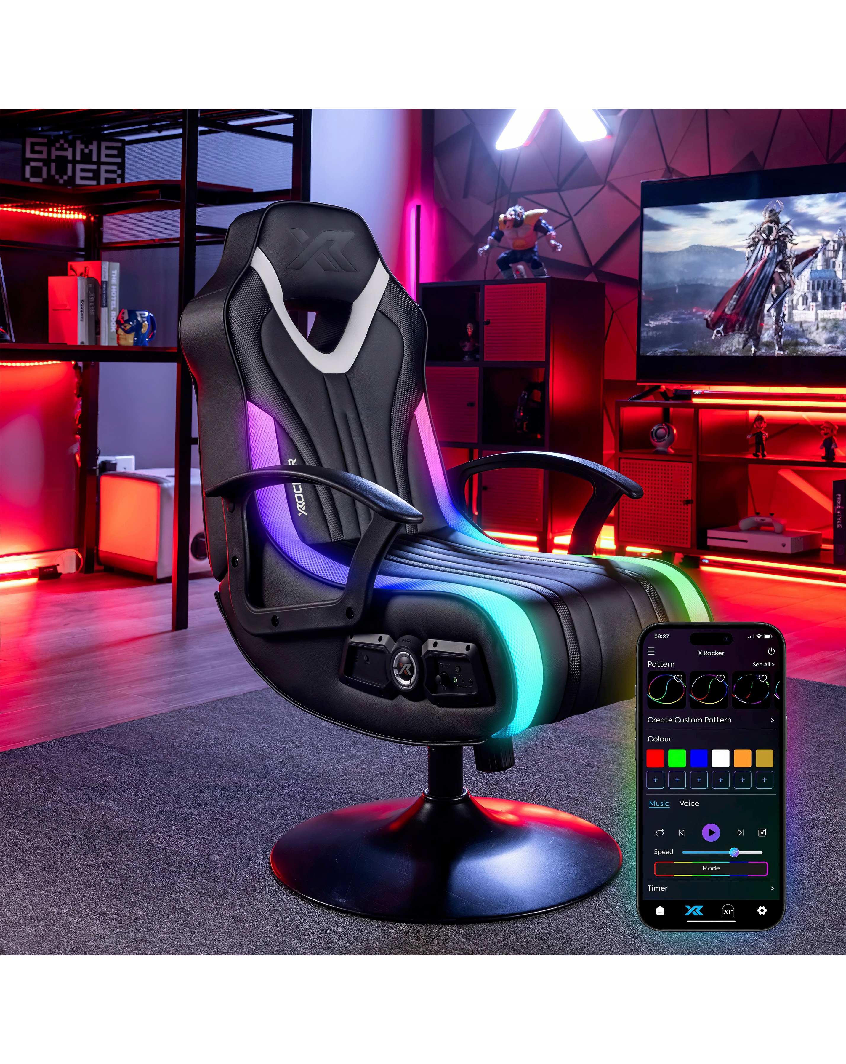 New In - X Rocker Fury RGB Pedestal Gaming Chair