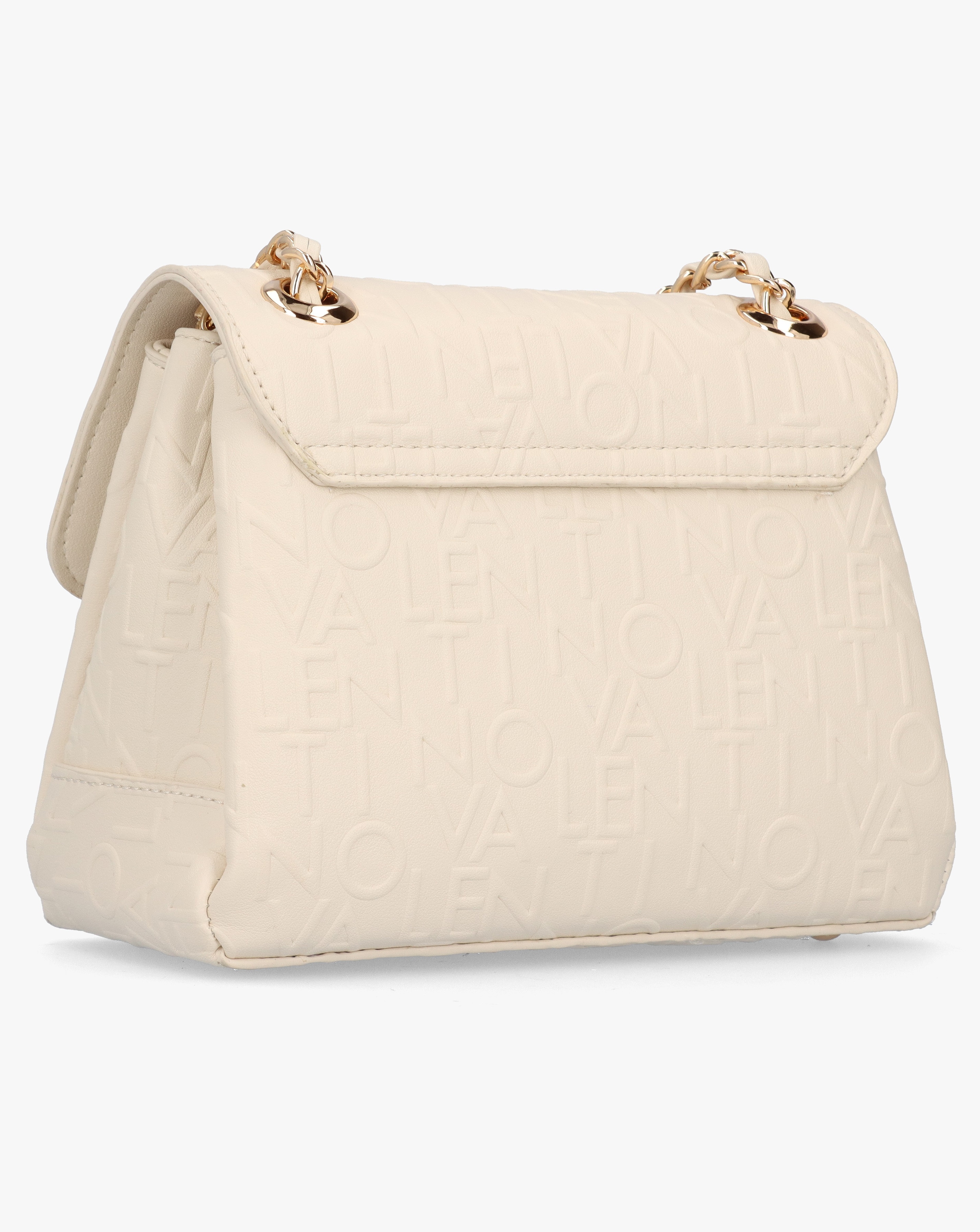 Valentino Bags Relax Ecru Embossed Logo Flapover Shoulder
