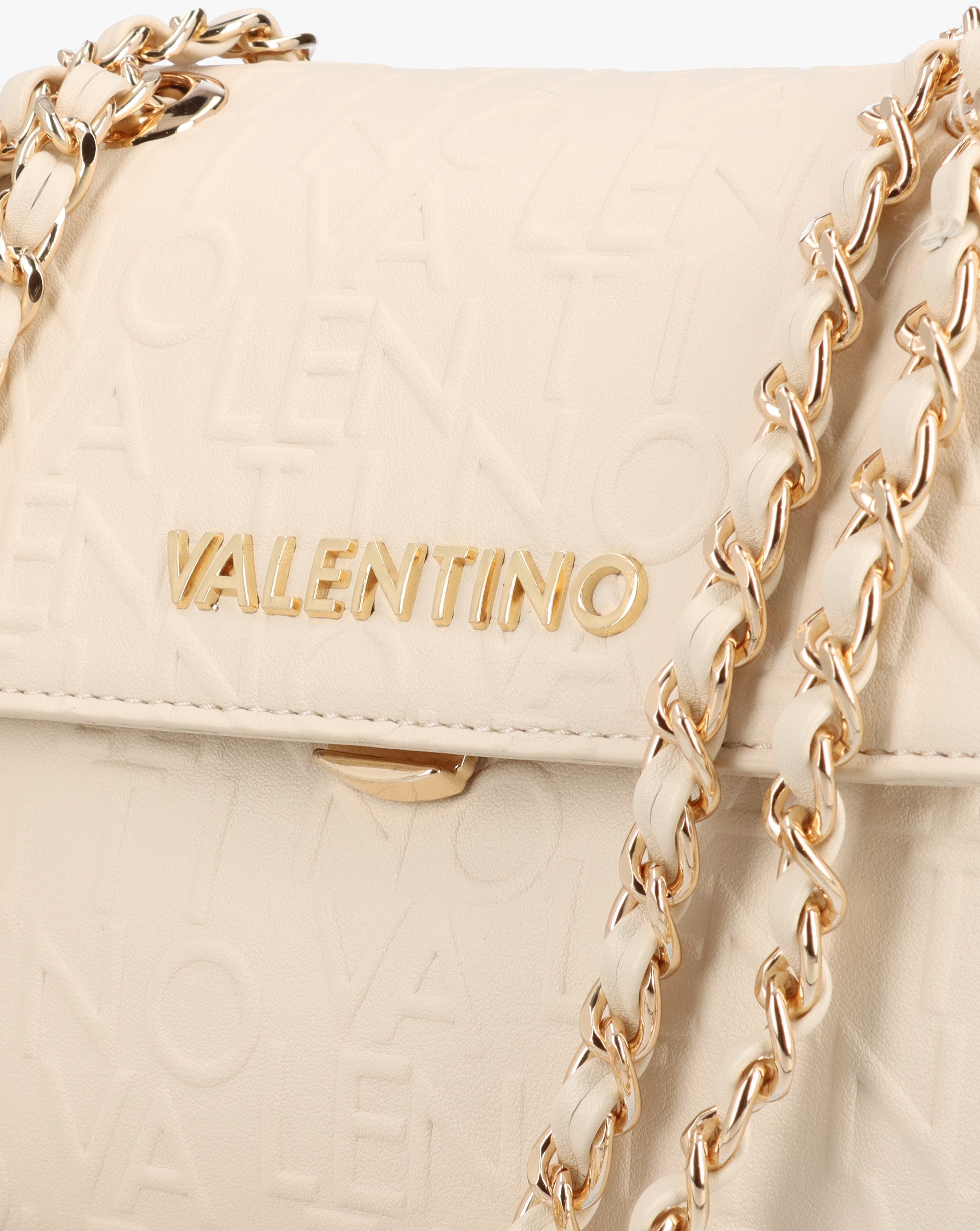Valentino Bags Relax Ecru Embossed Logo Flapover Shoulder