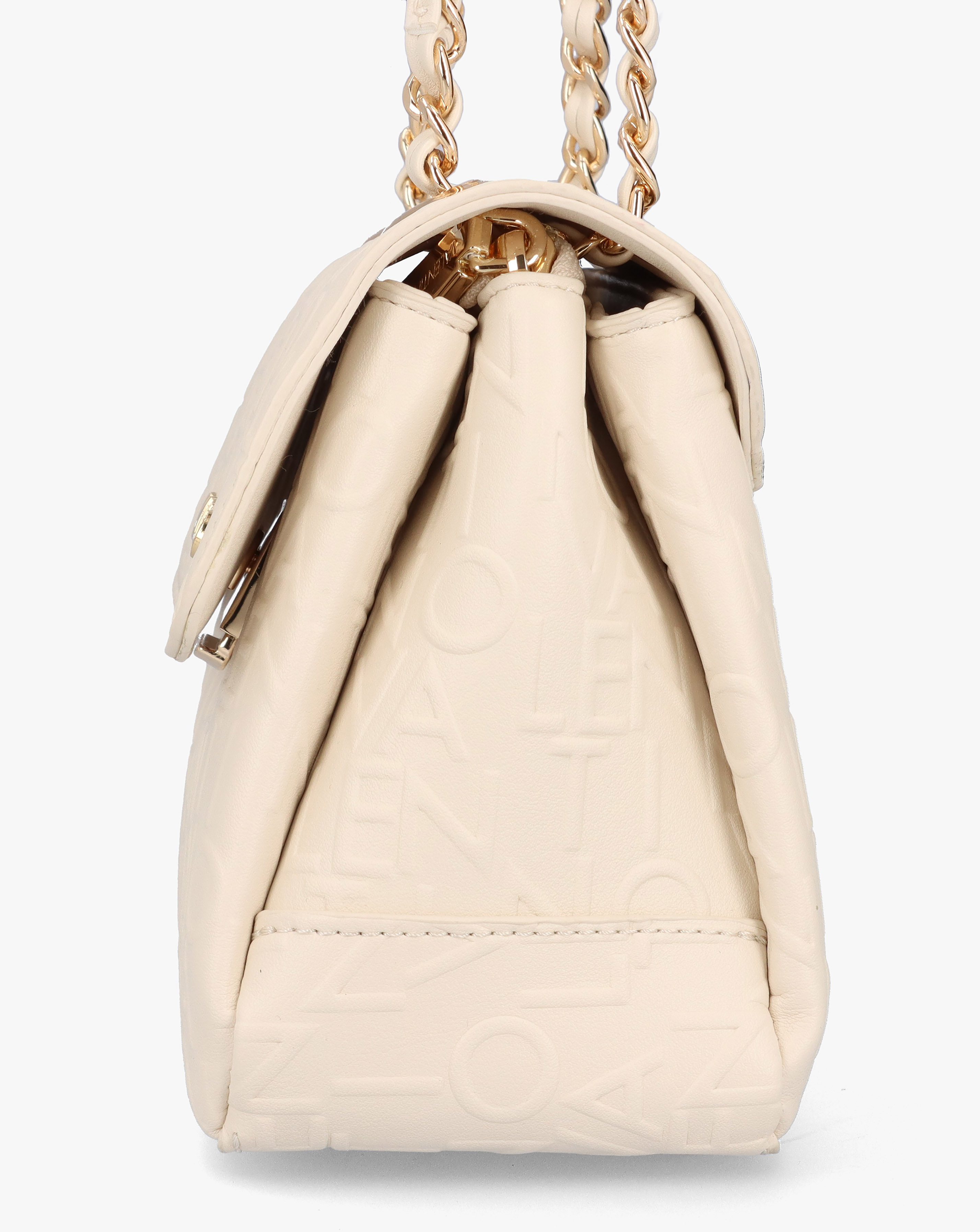 Valentino Bags Relax Ecru Embossed Logo Flapover Shoulder